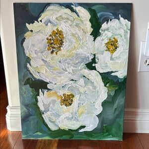 Original Acrylic Floral Painting with White Blooms